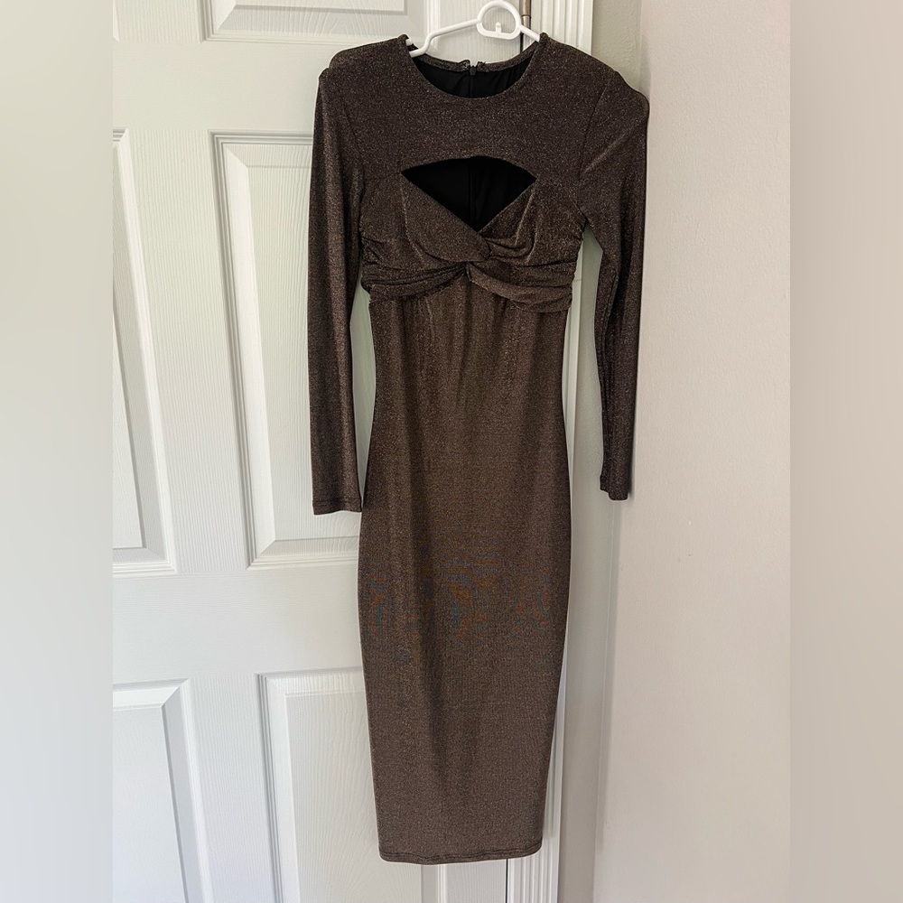 Astr Metallic Black & Brown Long Sleeve Dress